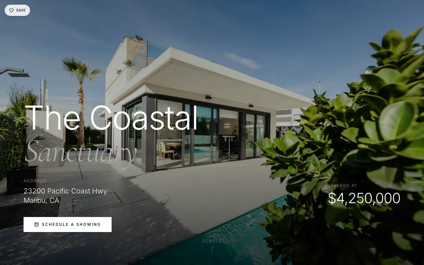 A published Waypoint single property website: The Coastal Sanctuary, 23200 Pacific Coast Hwy, Malibu, offered at $4,250,000