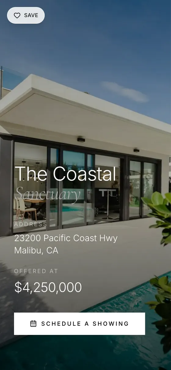 The same listing page on a phone